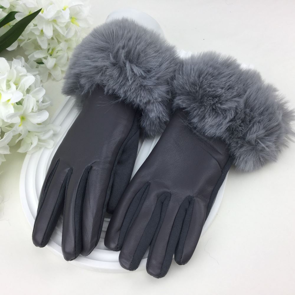 Fran Faux Fur Winter Gloves Charcoal Grey - Sugarplum Boutique
