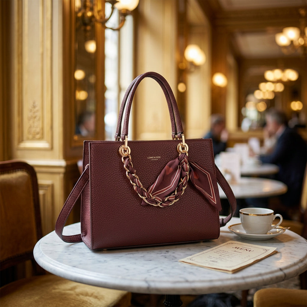 Francesca Faux Leather Burgundy Scarf Handbag - Sugarplum Boutique
