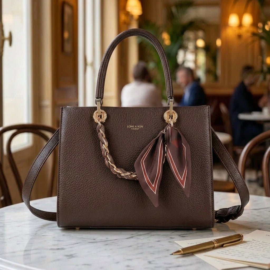 Francesca Faux Leather Chocolate Brown Scarf Handbag - Sugarplum Boutique