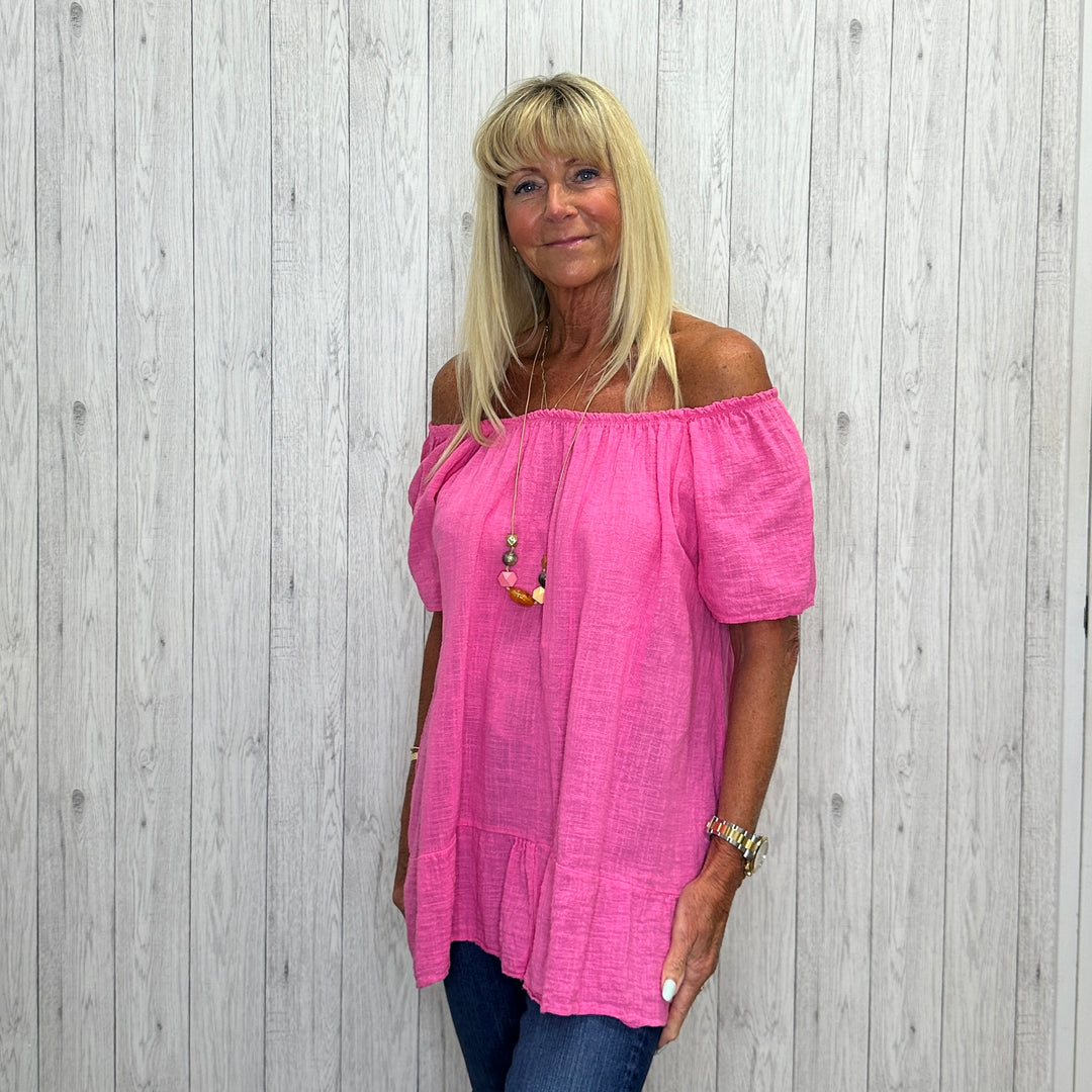 Freya Cotton Bardot Necklace Top Set Cerise Pink - Sugarplum Boutique