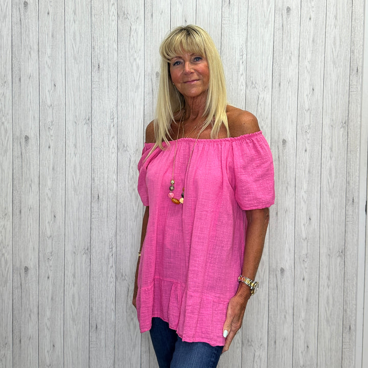 Freya Cotton Bardot Necklace Top Set Cerise Pink - Sugarplum Boutique