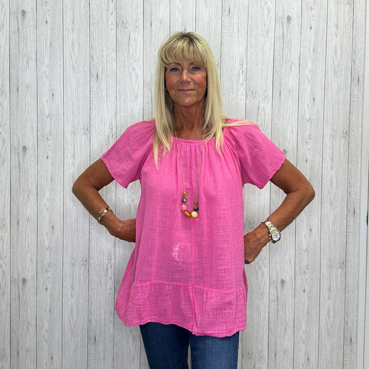 Freya Cotton Bardot Necklace Top Set Cerise Pink - Sugarplum Boutique