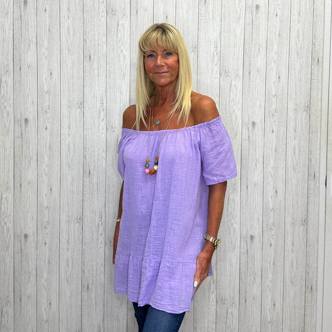 Freya Cotton Bardot Necklace Top Set Lilac - Sugarplum Boutique