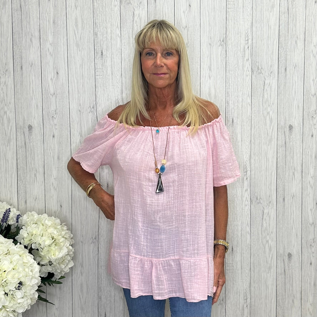 Freya Cotton Bardot Necklace Top Set Pink - Sugarplum Boutique