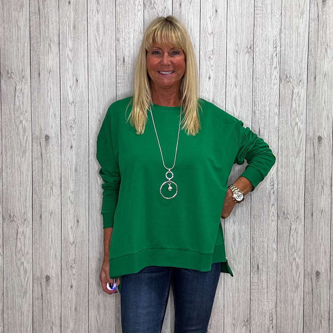 Orla Oversize Cotton Sweatshirt Jade Green - Sugarplum Boutique