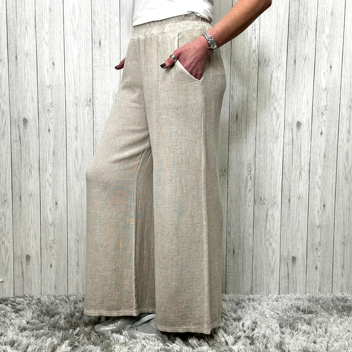 Tiffany Wide Leg Trousers Stone -Sugarplum Boutique