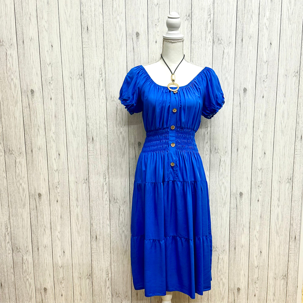 Beckett Button Midi Dress Royal Blue - Sugarplum Boutique