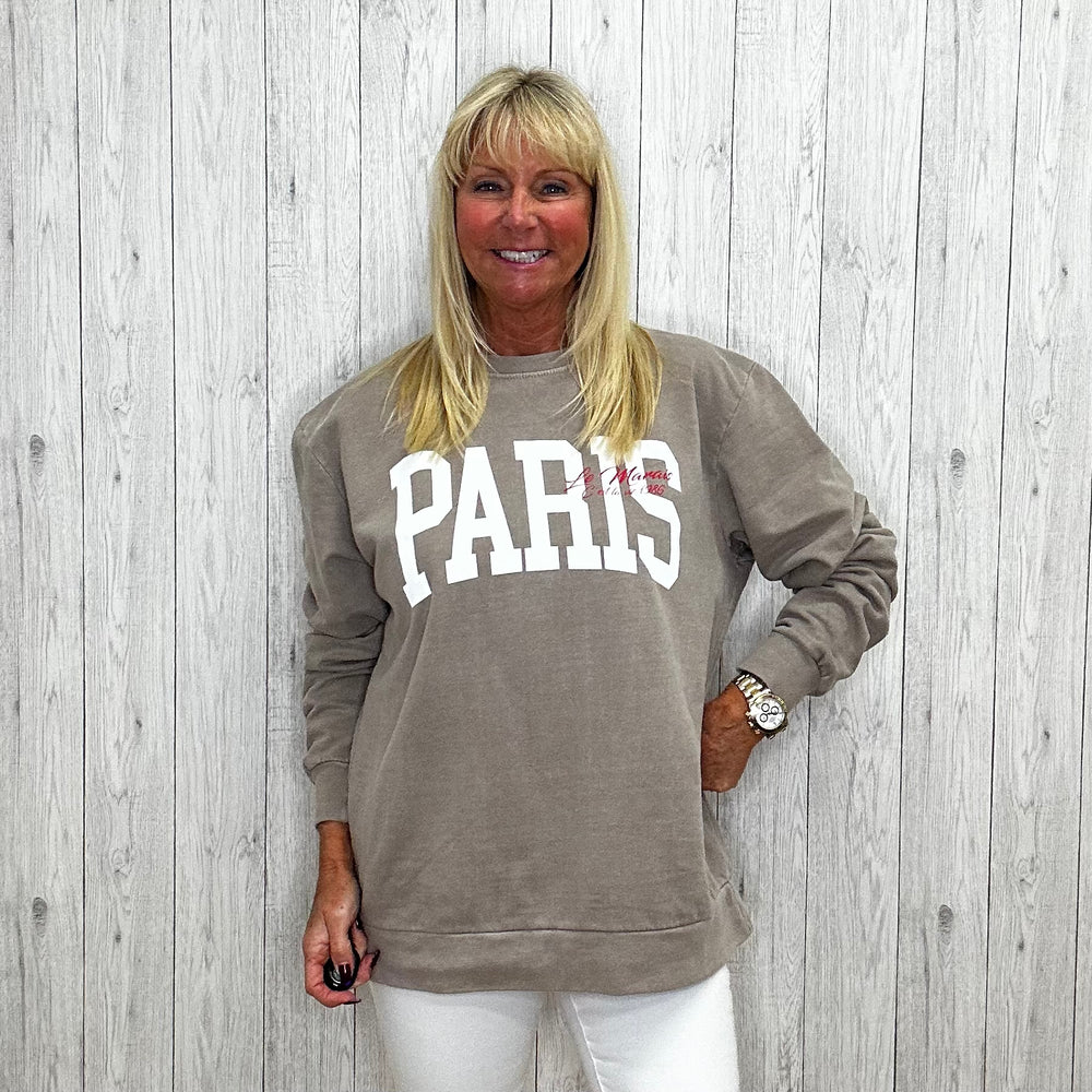 Paris Oversize Cotton Sweatshirt Mocha - Sugarplum Boutique