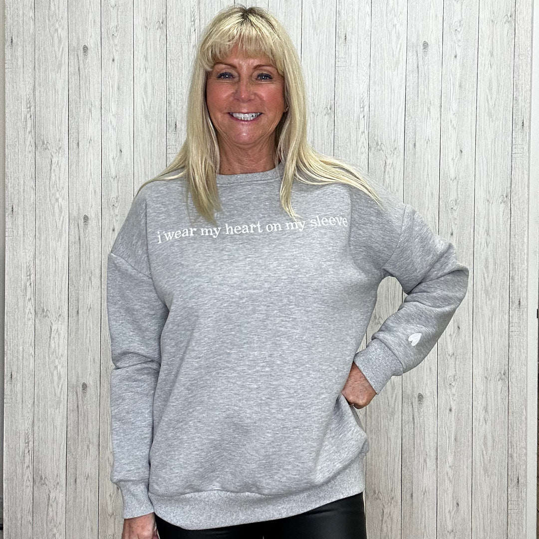 Helen Heart Cotton Sweatshirt Grey - Sugarplum Boutique