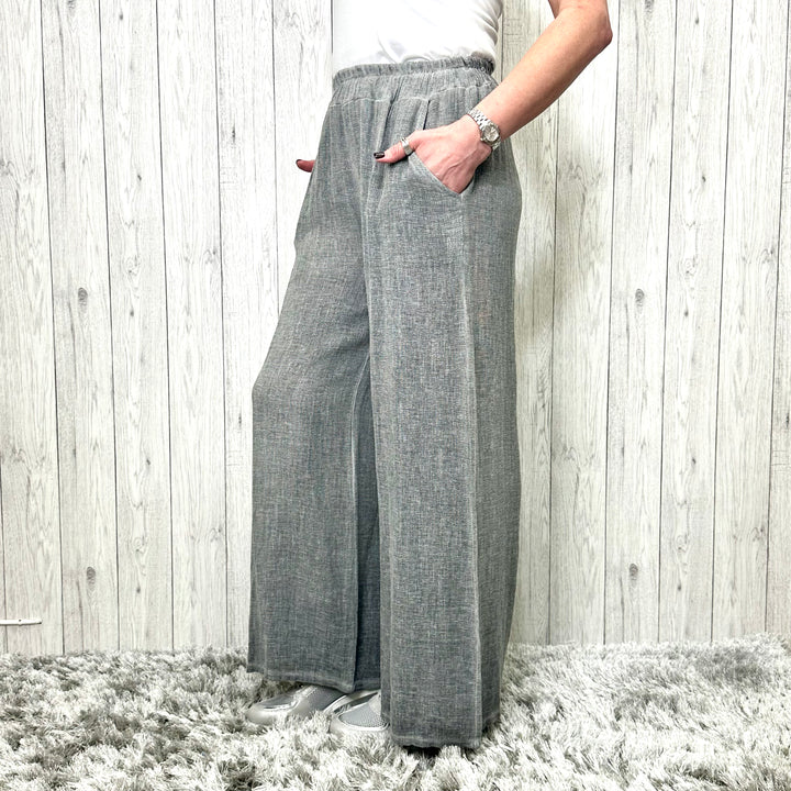Tiffany Wide Leg Trousers Charcoal - Sugarplum Boutique