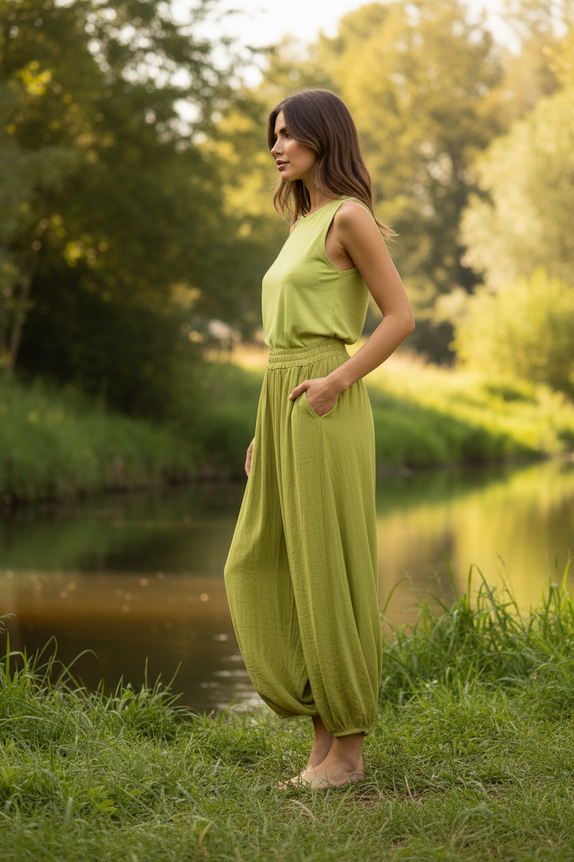 Made In Italy Hannah Lime Green Wide Harem Trousers