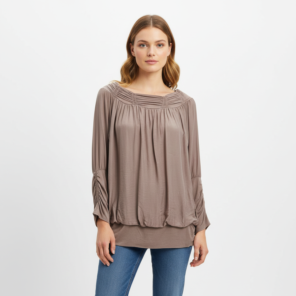 Philly Phase 8 Mocha Brown Silk Blend Top