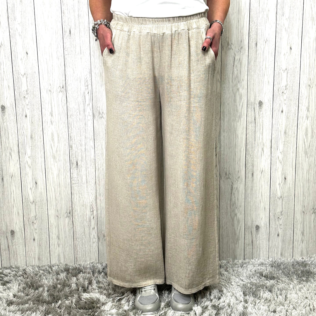 Tiffany Wide Leg Trousers Stone - Sugarplum Boutique