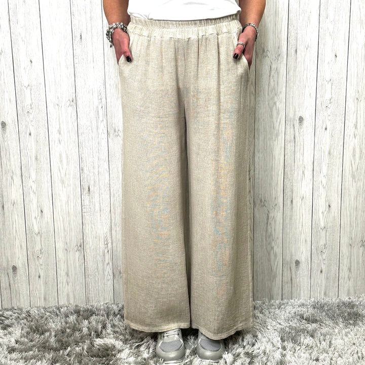 Tiffany Wide Leg Trousers Stone - Sugarplum Boutique