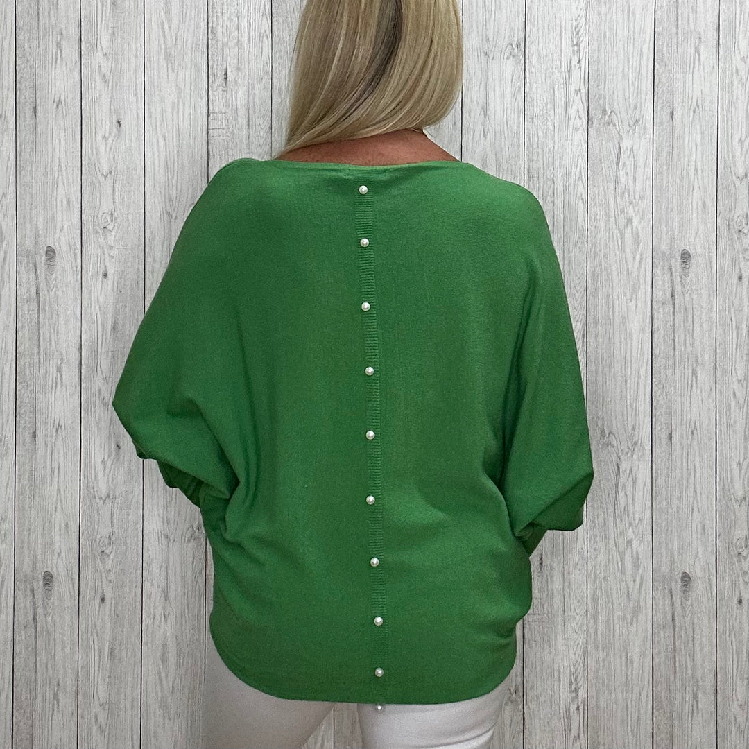 Polly Pearl Back Jumper Jade Green - Sugarplum Boutique