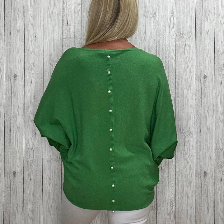 Polly Pearl Back Jumper Jade Green - Sugarplum Boutique