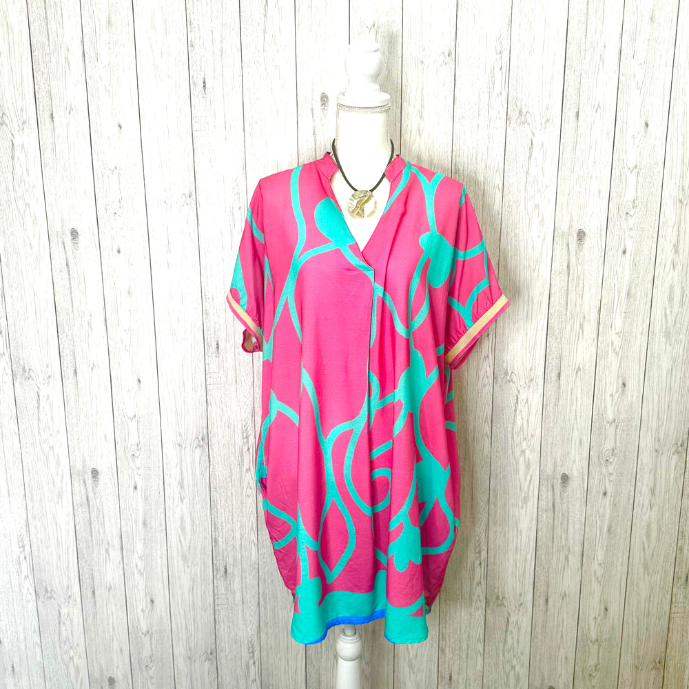 Taylor Abstract Print Tunic Dress Pink - Sugarplum Boutique