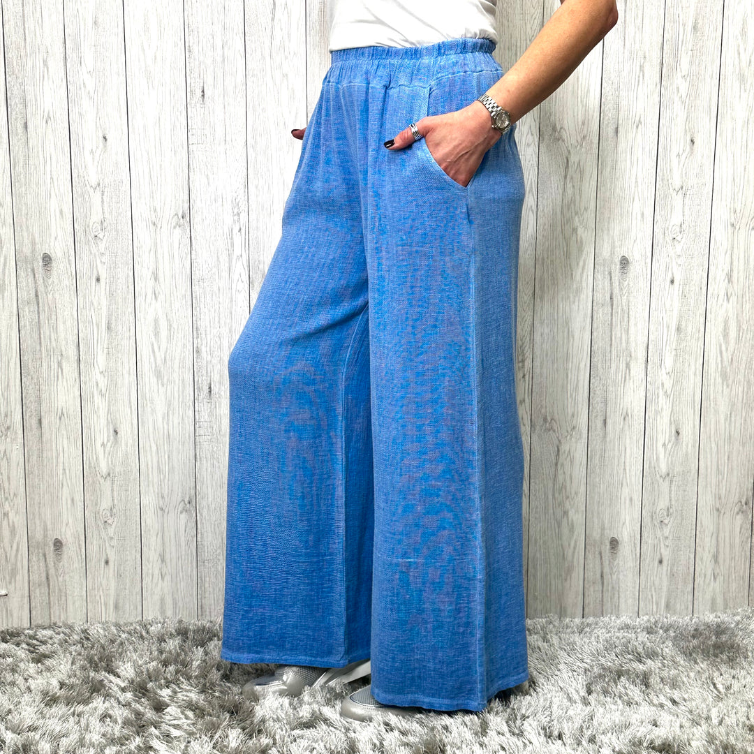 Tiffany Wide Leg Trousers Sky Blue - Sugarplum Boutique