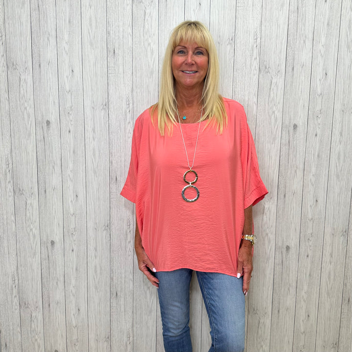 Polly Oversize Top Coral - Sugarplum Boutique