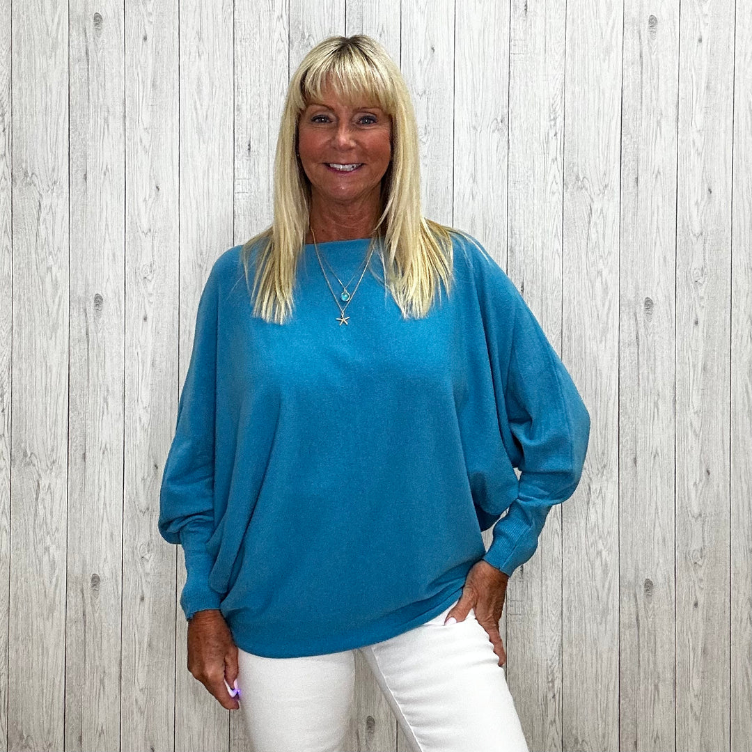Polly Pearl Back Jumper Teal - Sugarplum Boutique