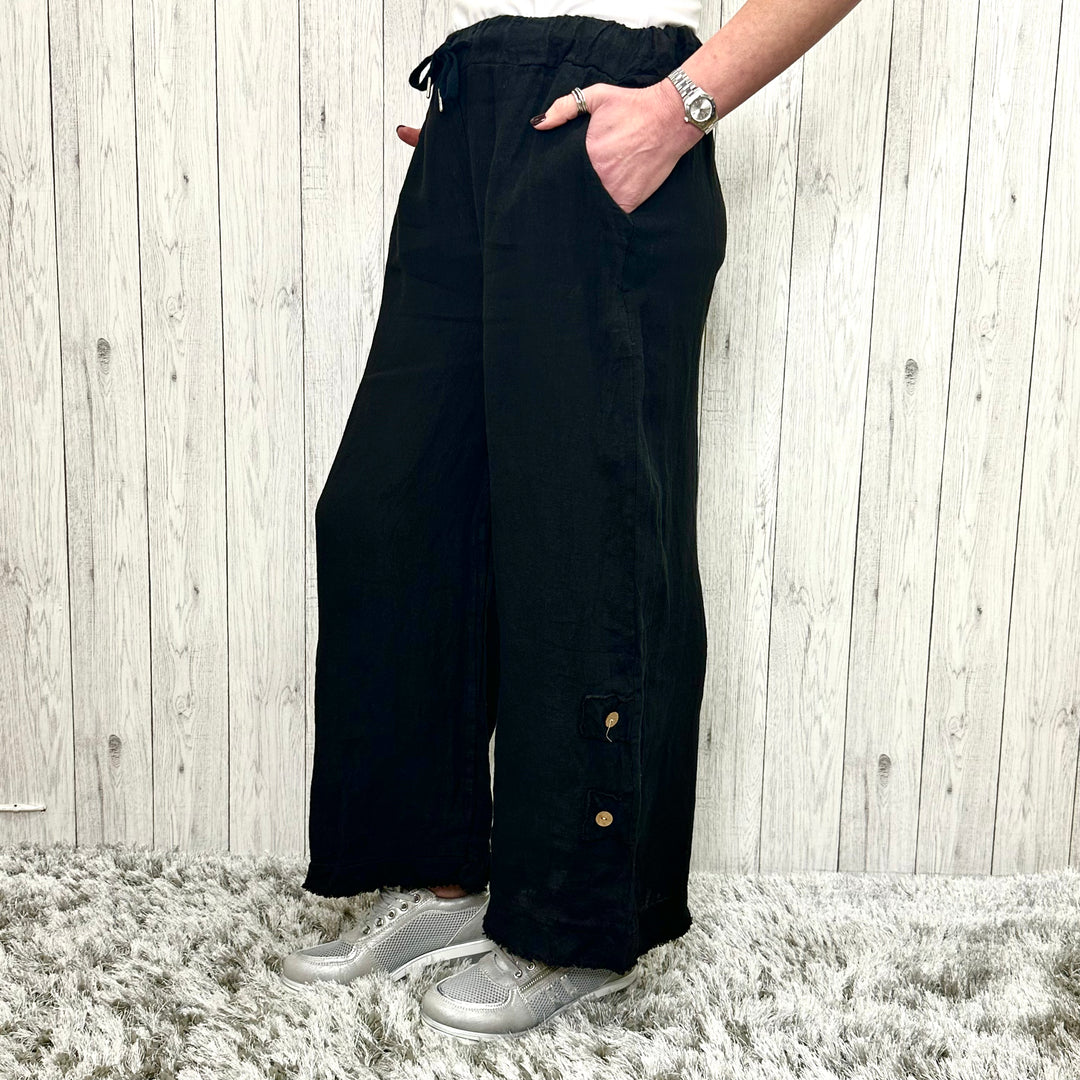 Liza Linen 3/4 Trousers Black - Sugarplum Boutique
