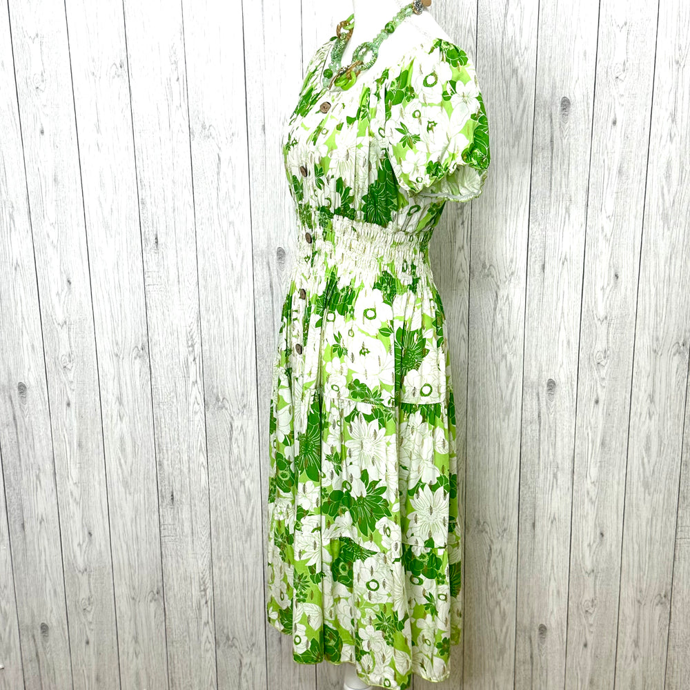 Allegra Button Midi Dress Green - Sugarplum Boutique