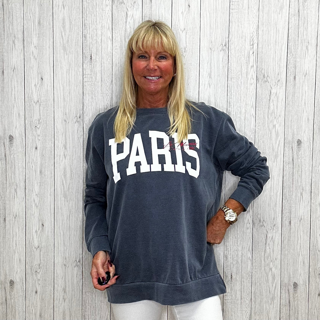 Paris Oversize Cotton Sweatshirt denim - Sugarplum Boutique