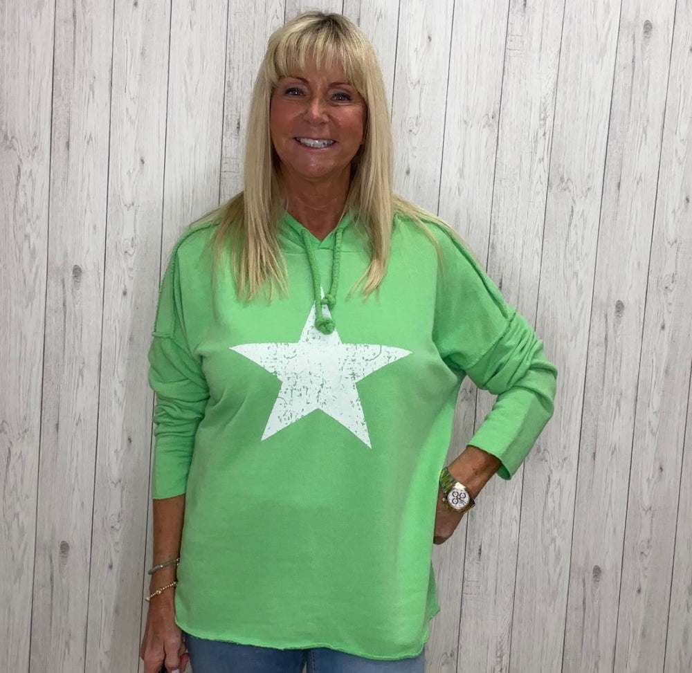 Star Hoodie Sweatshirt Lime -Sugarplum Boutique