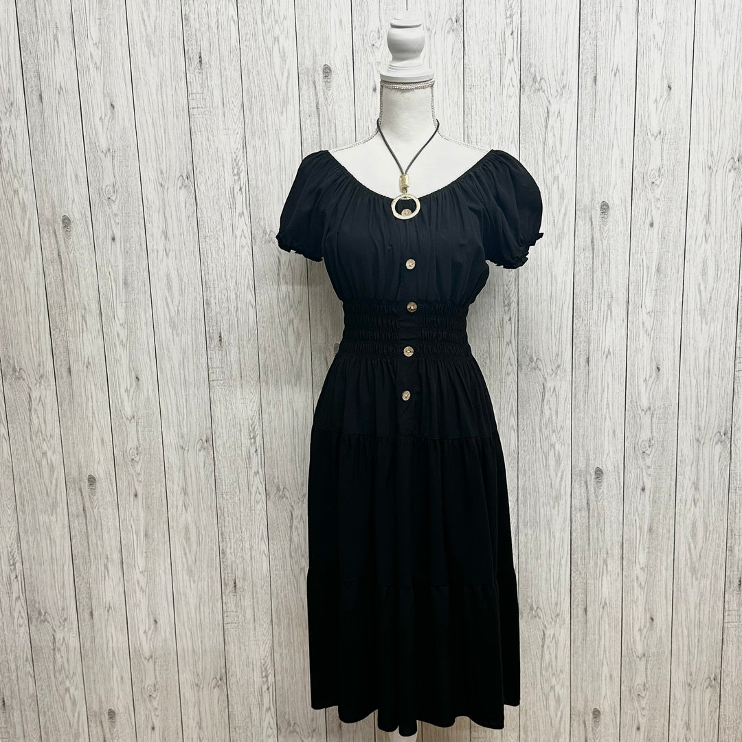 Beckett Button Midi Dress Black - Sugarplum Boutique