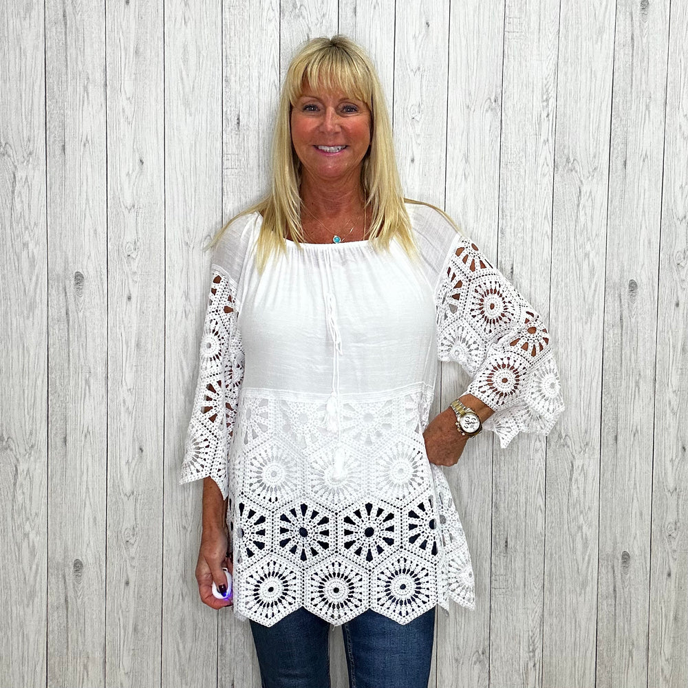 Betsy Boho Crochet Top White  - Sugarplum Boutique