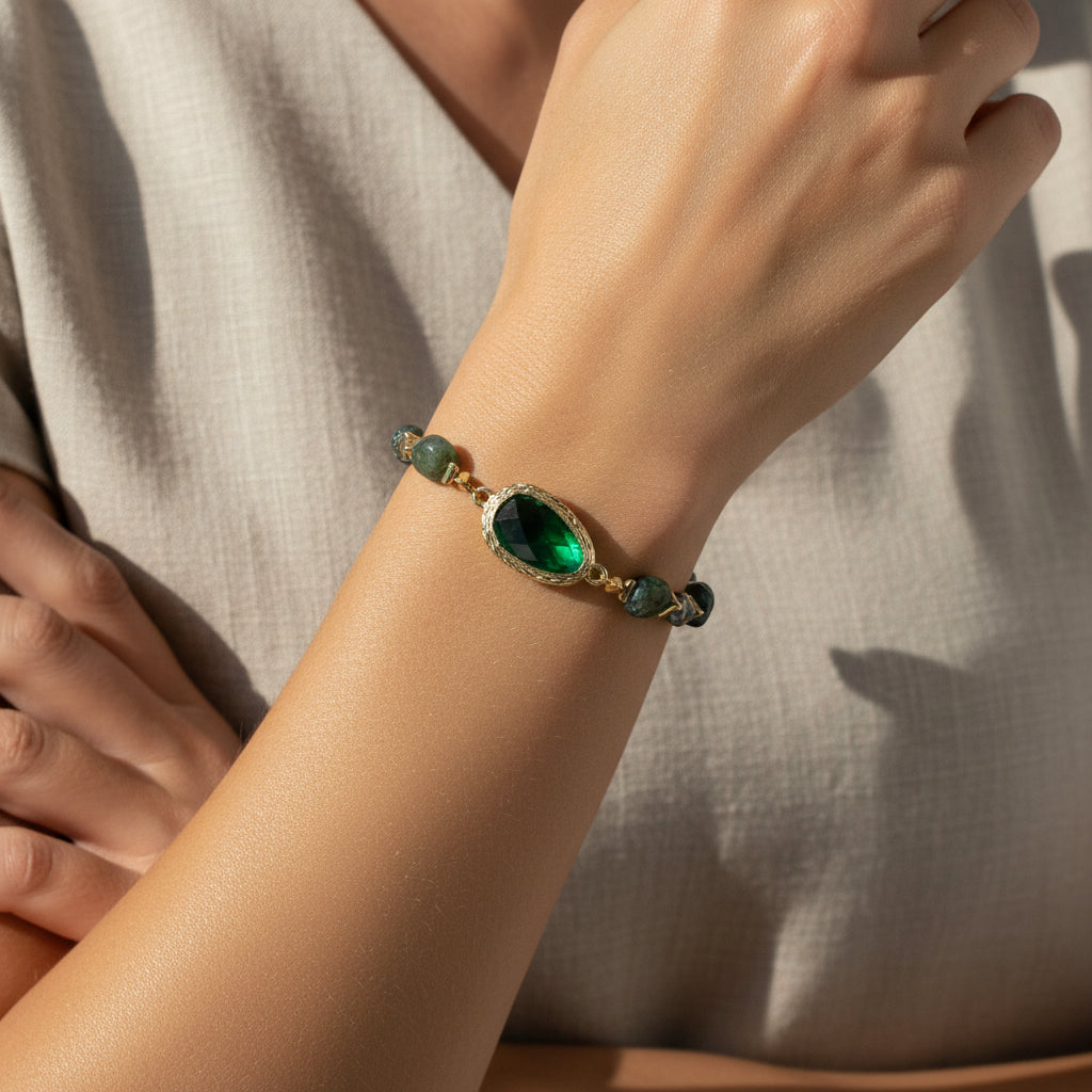 Gables Semi Precious Emerald Green Stone Bracelet - Sugarplum Boutique