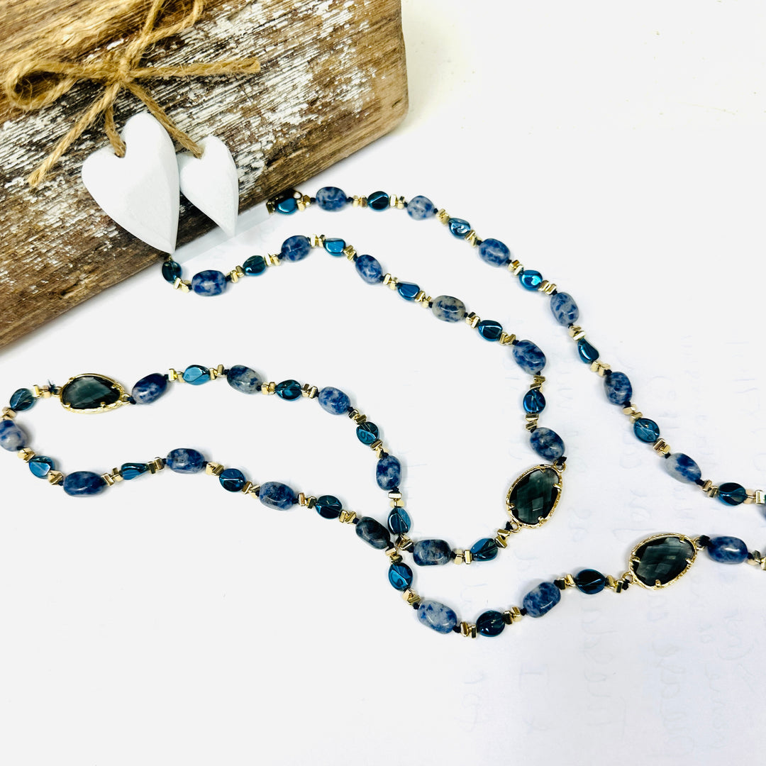 Gables Semi Precious Stone Long Necklace Blue - Sugarplum Boutique