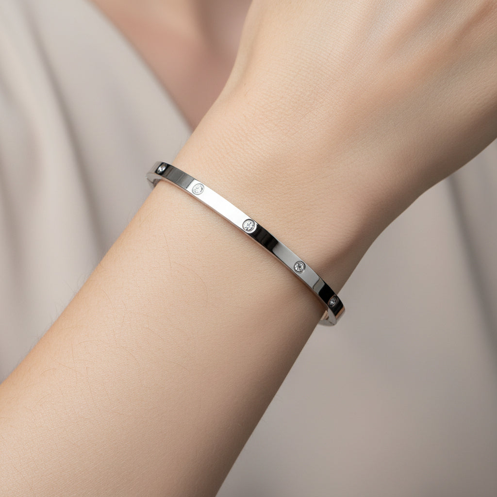 Gilly Silver Diamante Bangle - Sugarplum Boutique