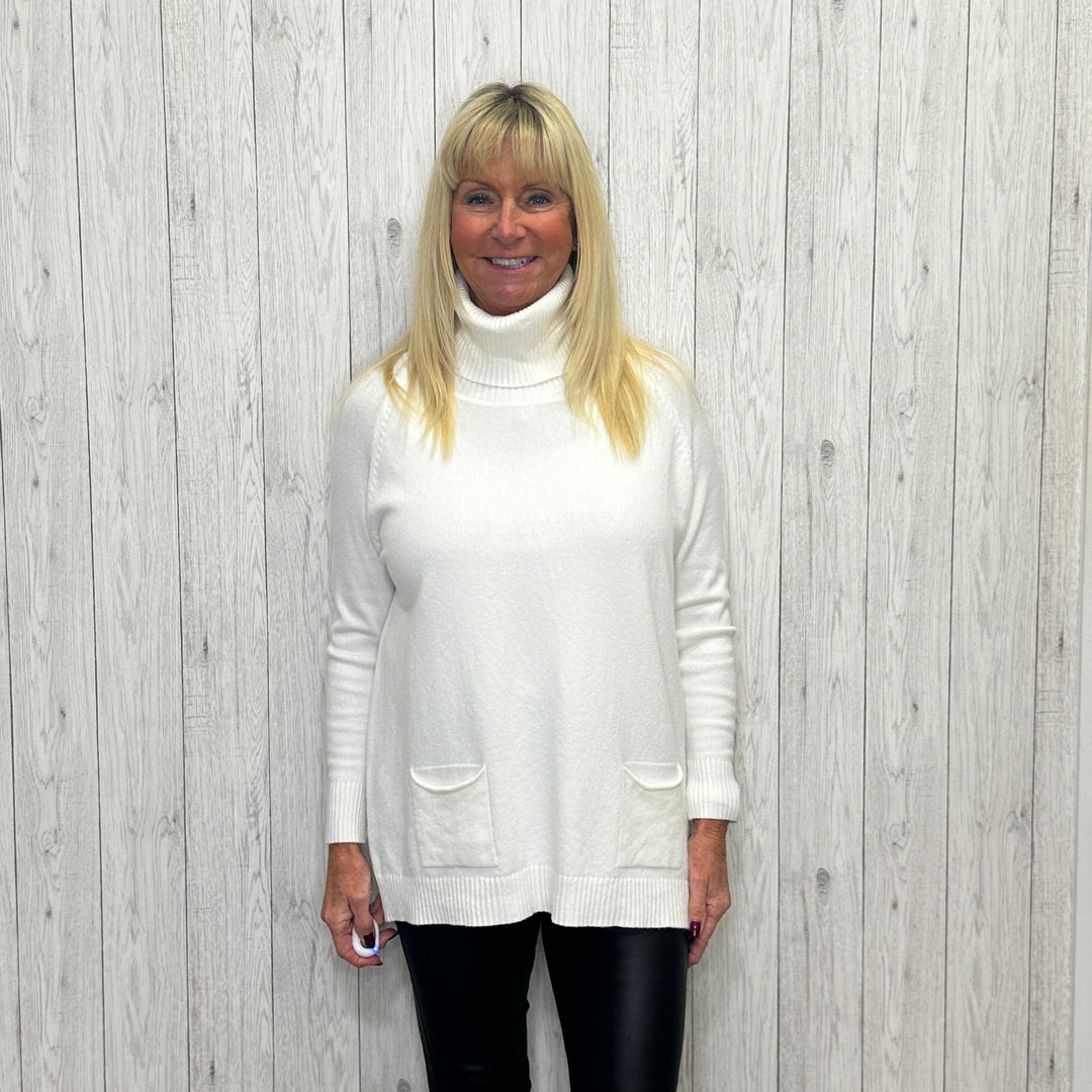 Gina Cream Cosy Roll Neck Two Pocket Jumper - Sugarplum Boutique