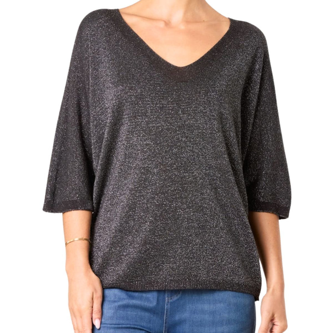 Ginny Glitter Black V Neck Jumper - Sugarplum Boutique