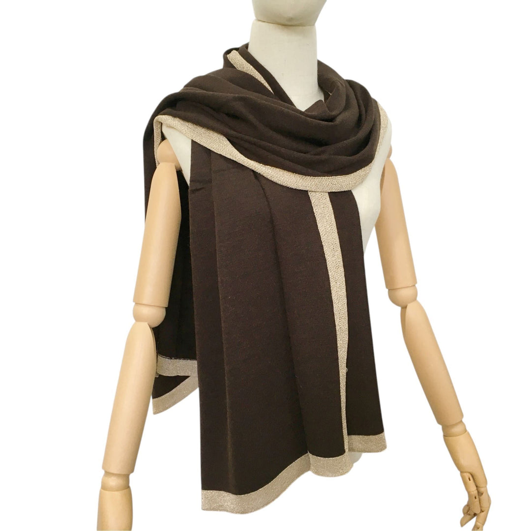 Glitter Lurex Edge Chocolate Brown Knit Scarf - Sugarplum Boutique