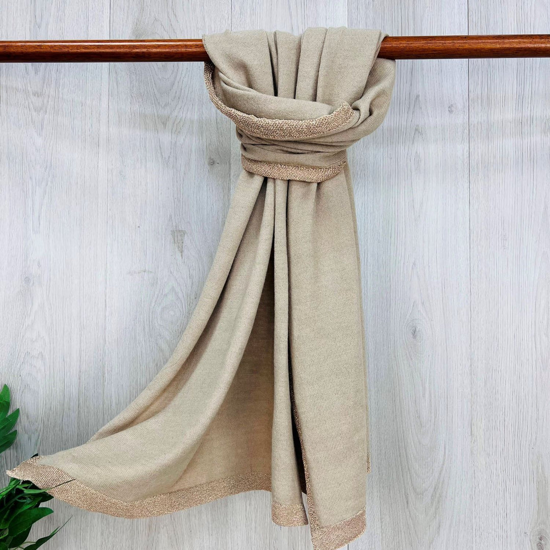Glitter Lurex Edge Knit Scarf Stone - Sugarplum Boutique