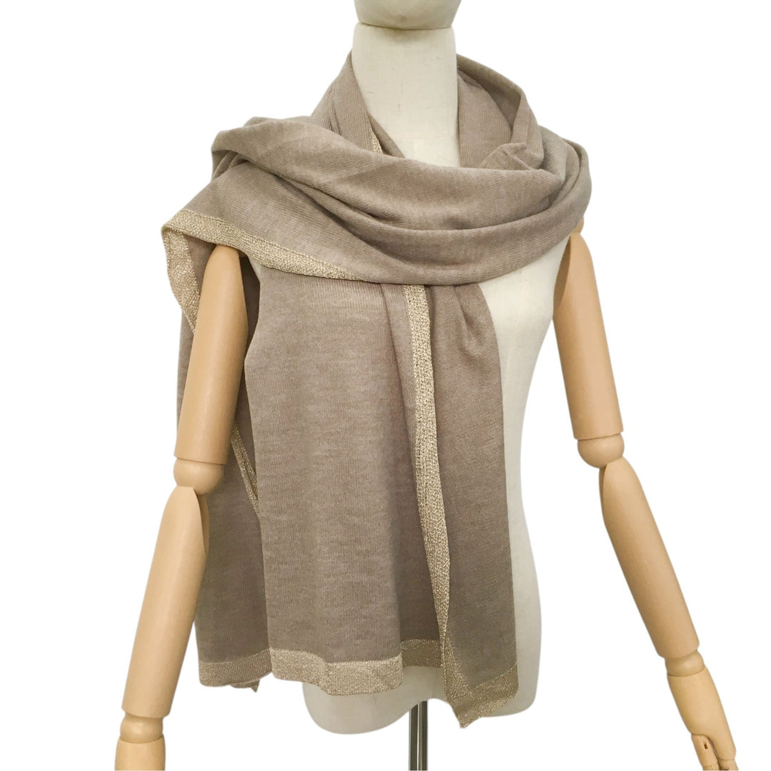 Glitter Lurex Edge Mocha Brown Knit Scarf - Sugarplum Boutique