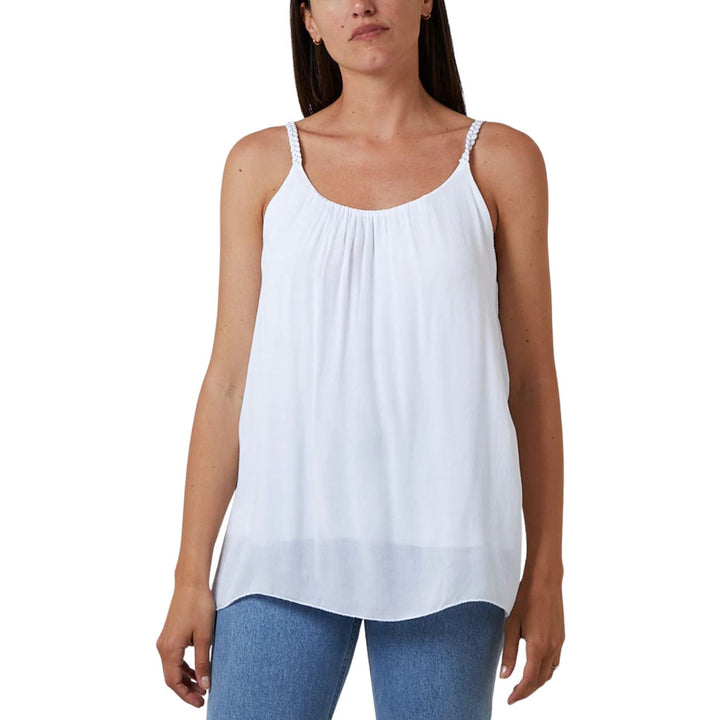 Glitter Plaited Cami Strap Double Layer Vest Top White - Sugarplum Boutique