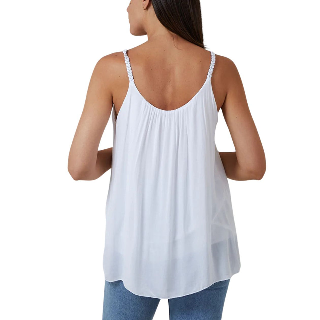 Glitter Plaited Cami Strap Double Layer Vest Top White - Sugarplum Boutique