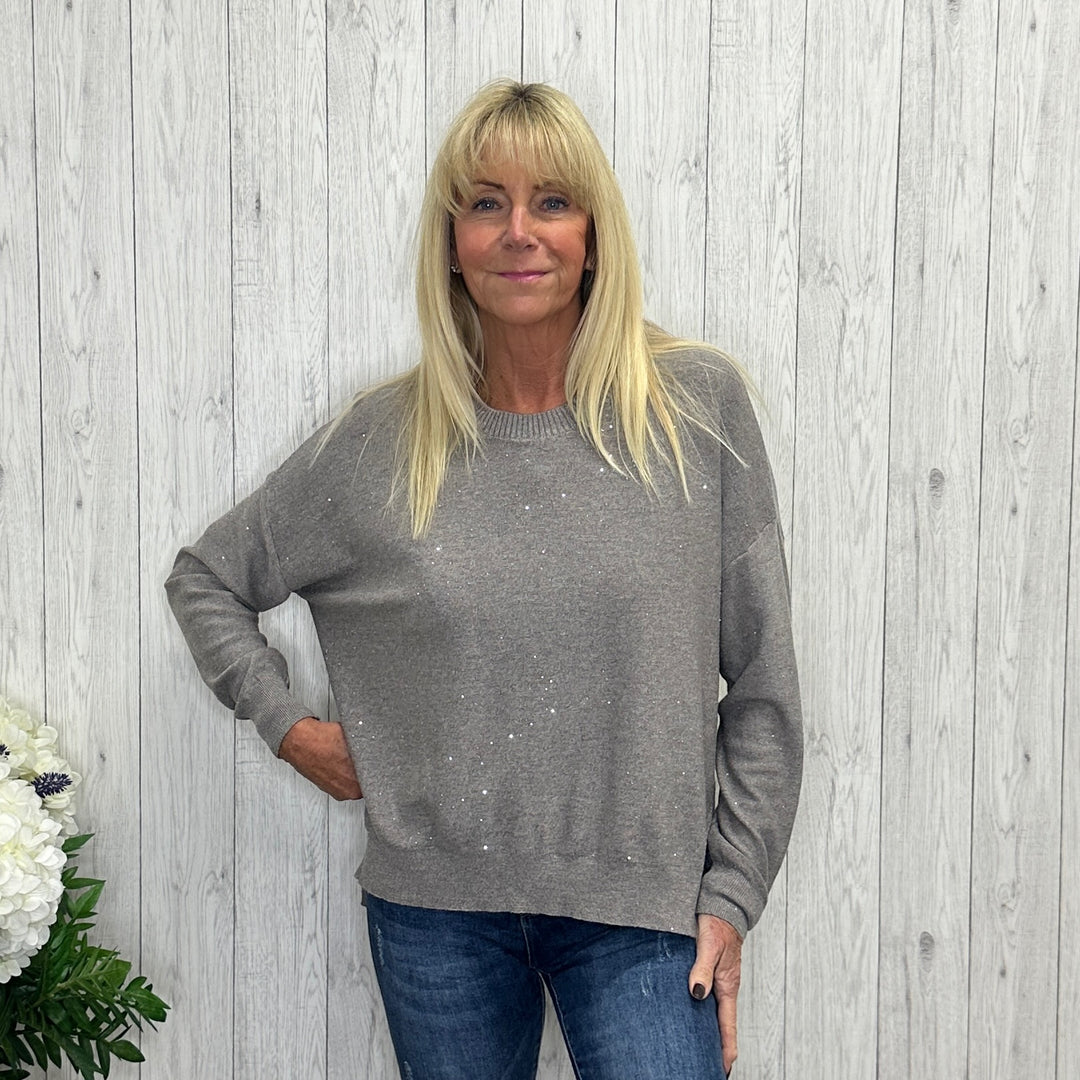 Gloria Mocha Brown Sequin Sparkle Jumper - Sugarplum Boutique