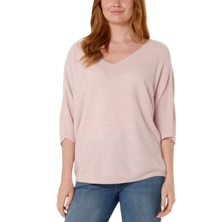 Gracie Vintage Pink Glitter Lurex V Neck Knitted Top - Sugarplum Boutique