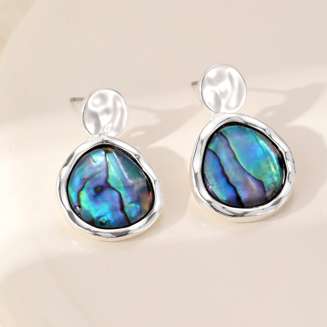 Green Blue Shell Finish Circle Drop Earrings - Sugarplum Boutique