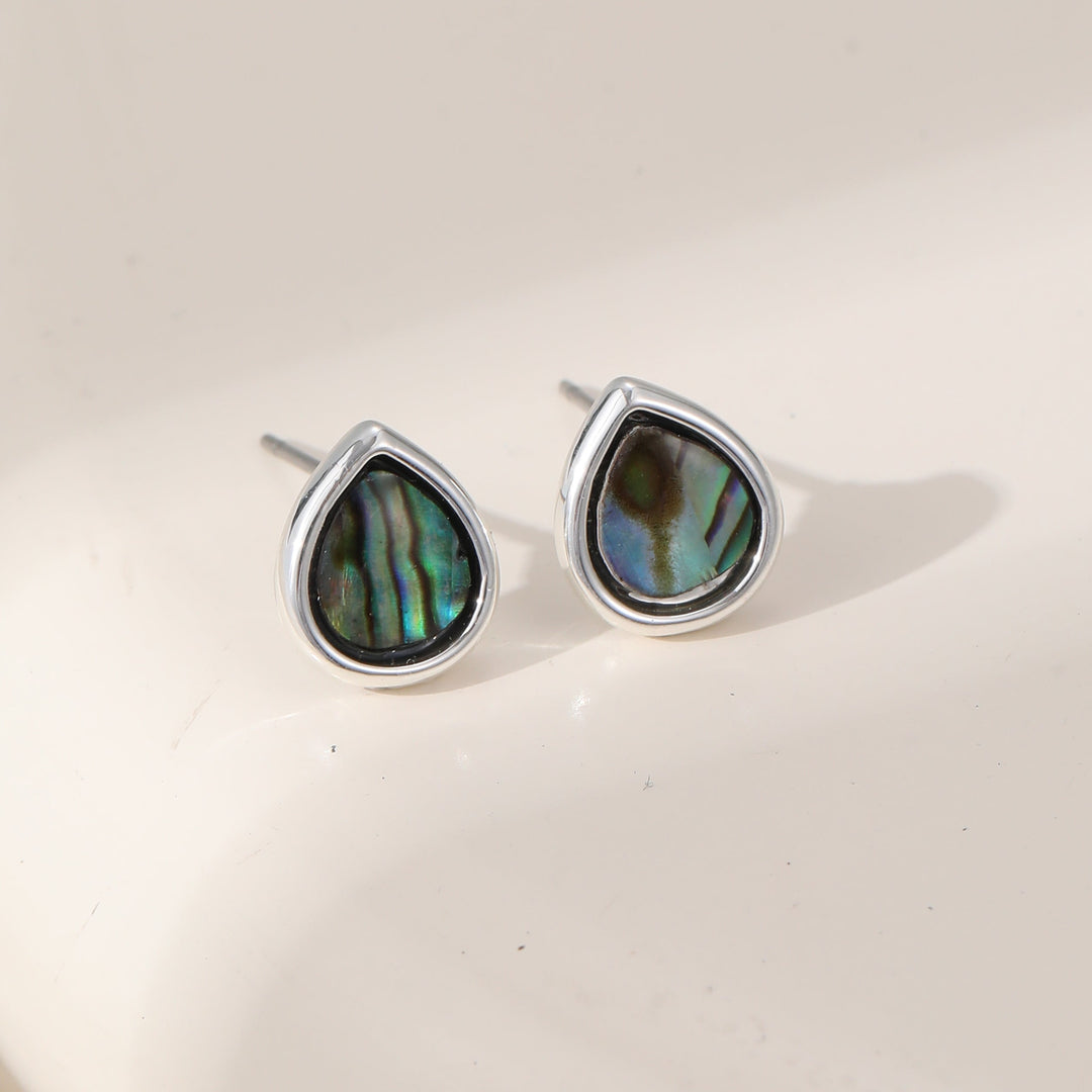 Green Blue Shell Finish Teardrop Stud Earrings - Sugarplum Boutique