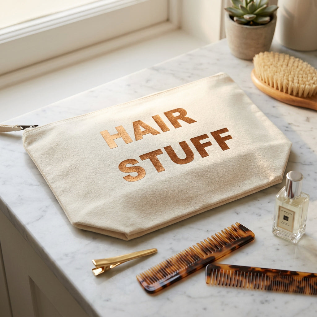 Hair Stuff Natural Recycled Canvas Pouch Bronze Print - Sugarplum Boutique