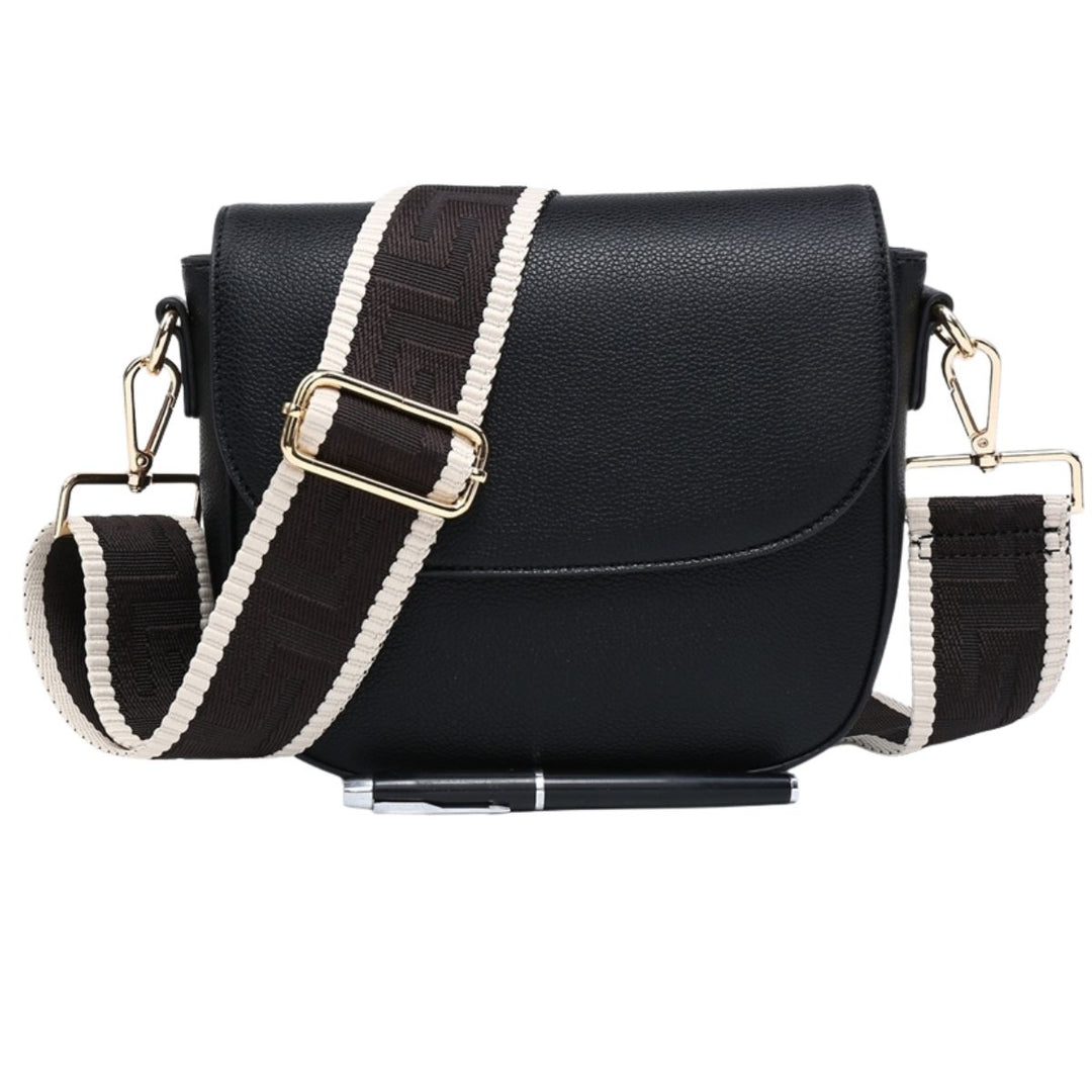 Half Moon Black Faux Leather Bag With Strap - Sugarplum Boutique