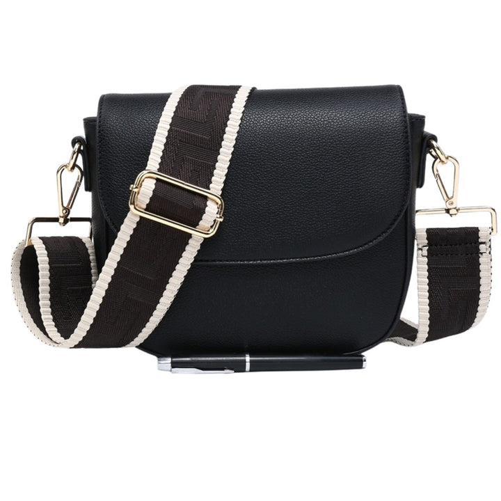 Half Moon Black Faux Leather Bag With Strap - Sugarplum Boutique