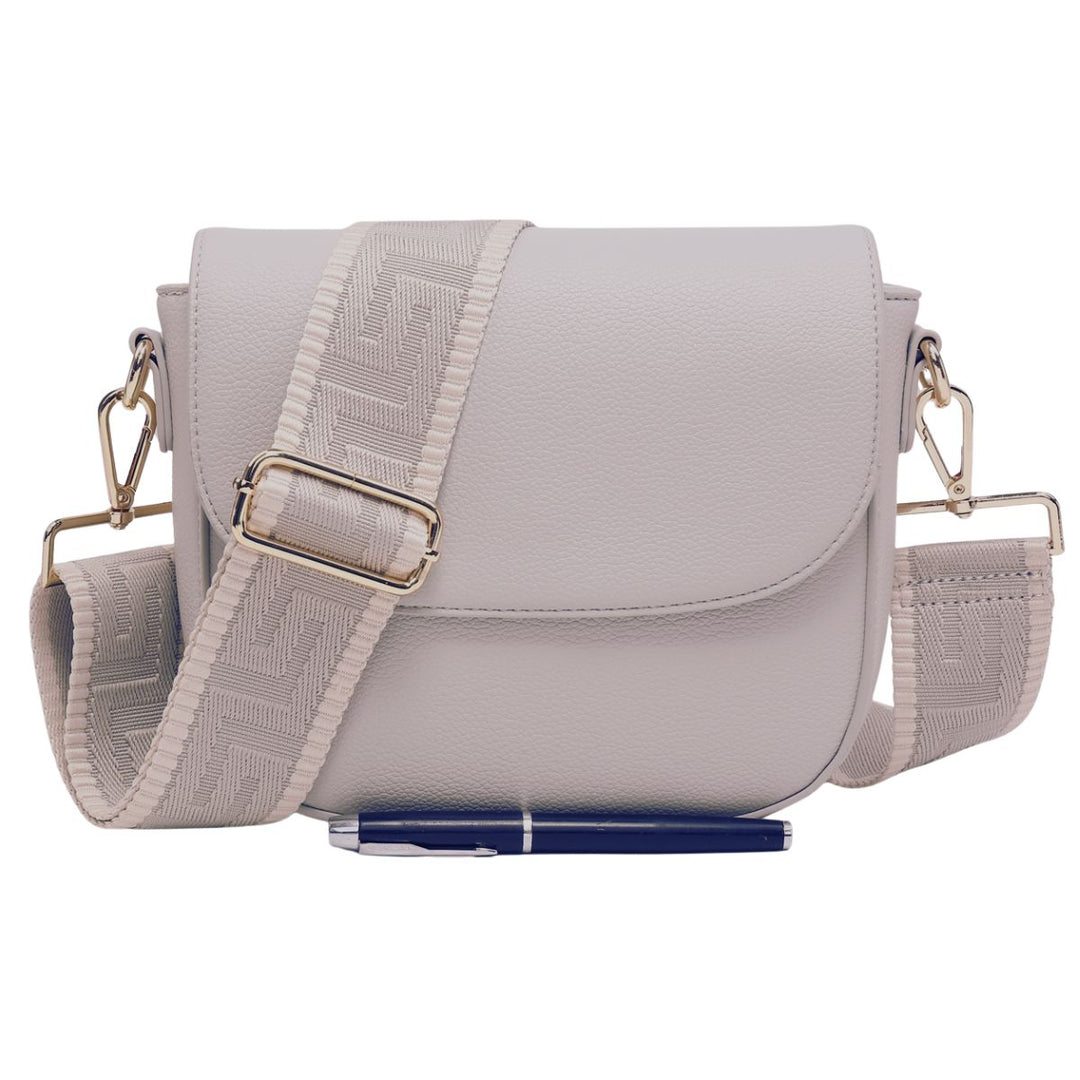 Half Moon Light Grey Faux Leather Bag With Strap - Sugarplum Boutique