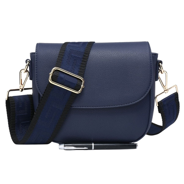 Half Moon Navy-Blue Faux Leather Bag With Strap - Sugarplum Boutique