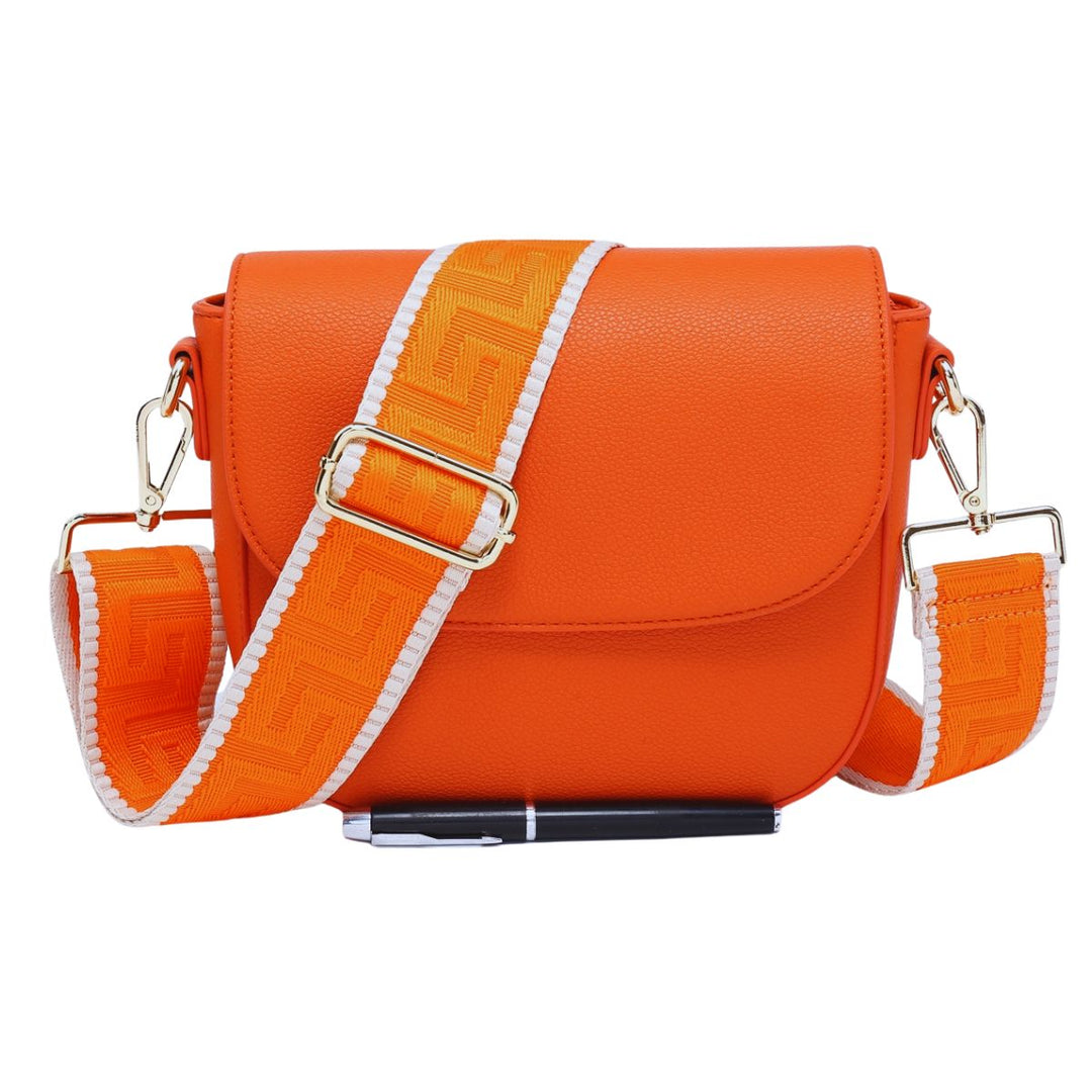 Half Moon Orange Faux Leather Bag With Strap - Sugarplum Boutique